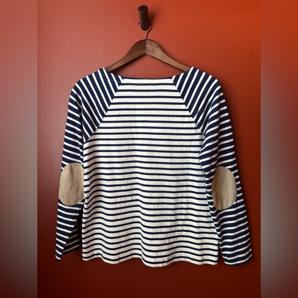 Vineyard Vines Navy and White Striped Sweater with Elbow Patches